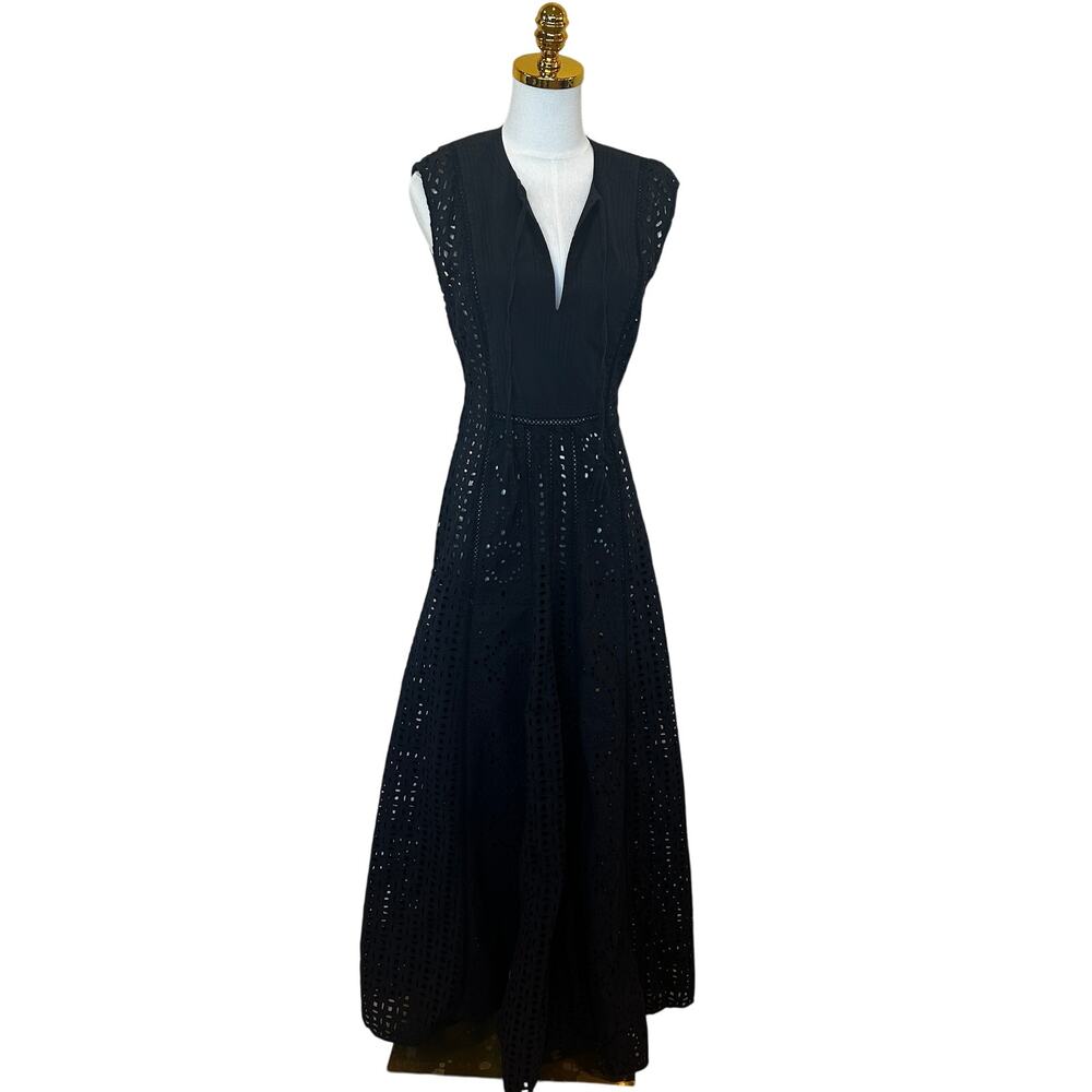 Veronica Beard Black Eyelet Maxi Dress SIZE 4 Cottage Fit n Flare Designer $700 - Picture 8 of 12